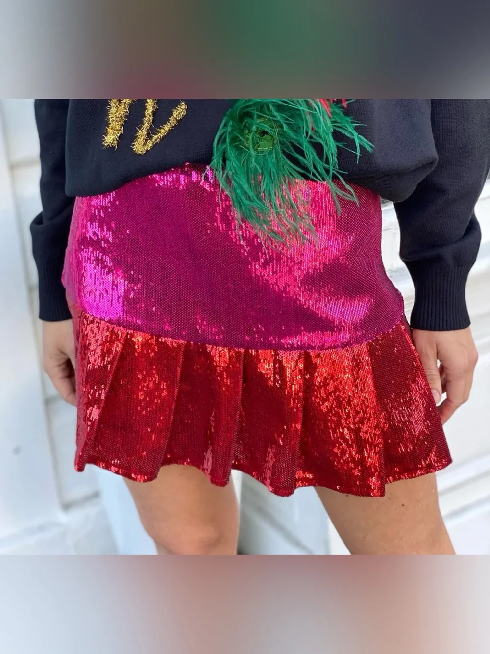 NWOT! Queen of Sparkles Red & Pink Sequin “Heartbreaker” Flounce Skirt